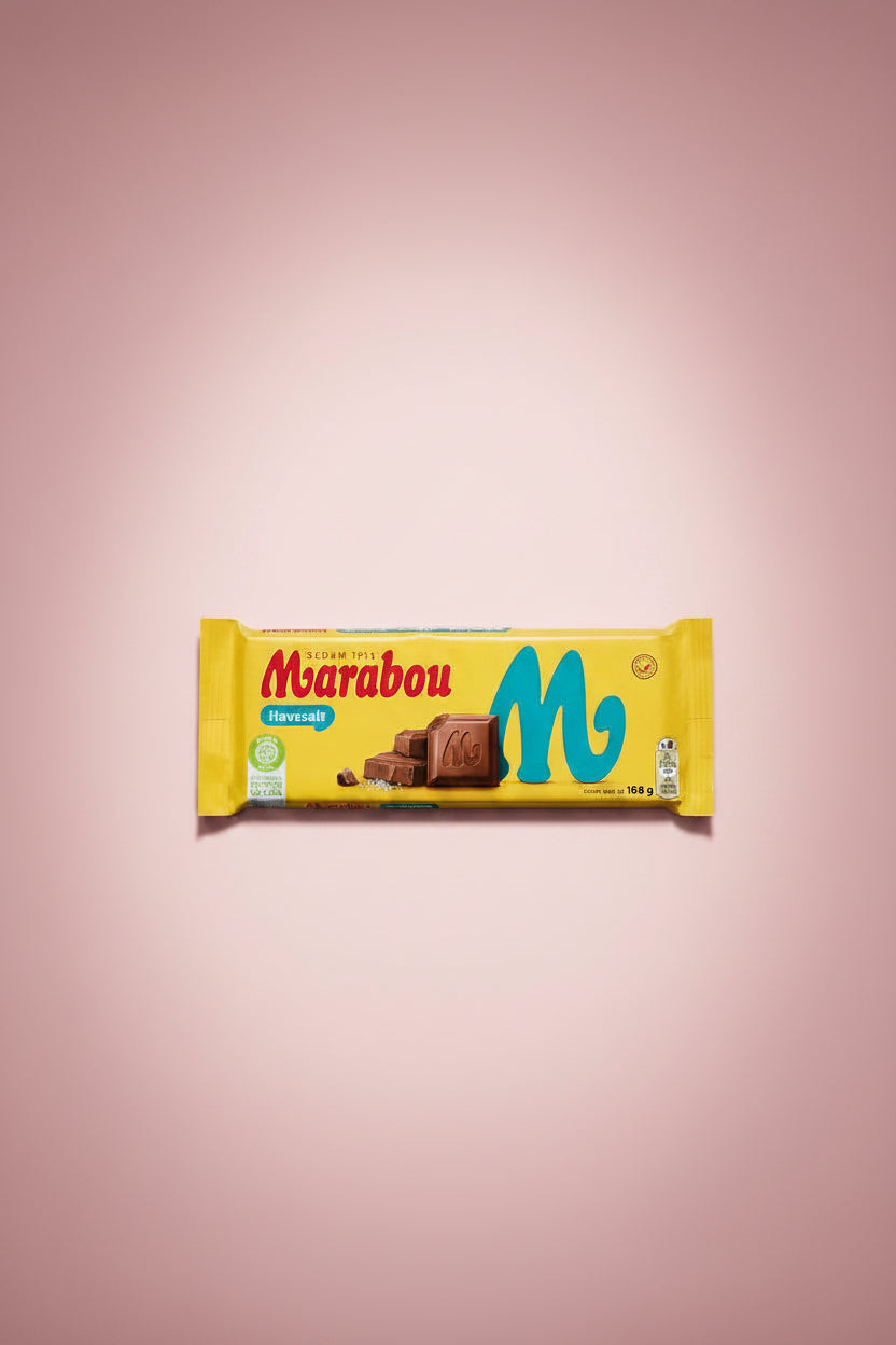 Marabou chocolate bar packaging on a pink background